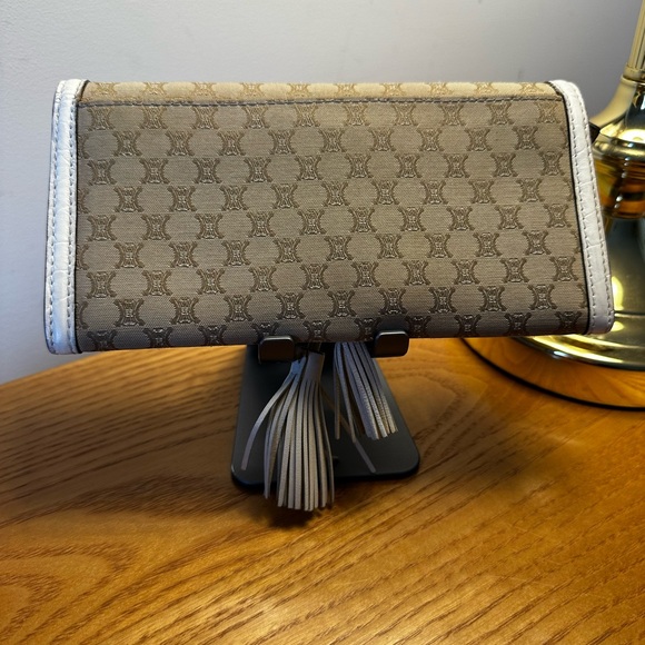 Celine Cream/Tan Leather & Canvas Asymmetrical Tassel Long Wallet - Picture 3 of 7